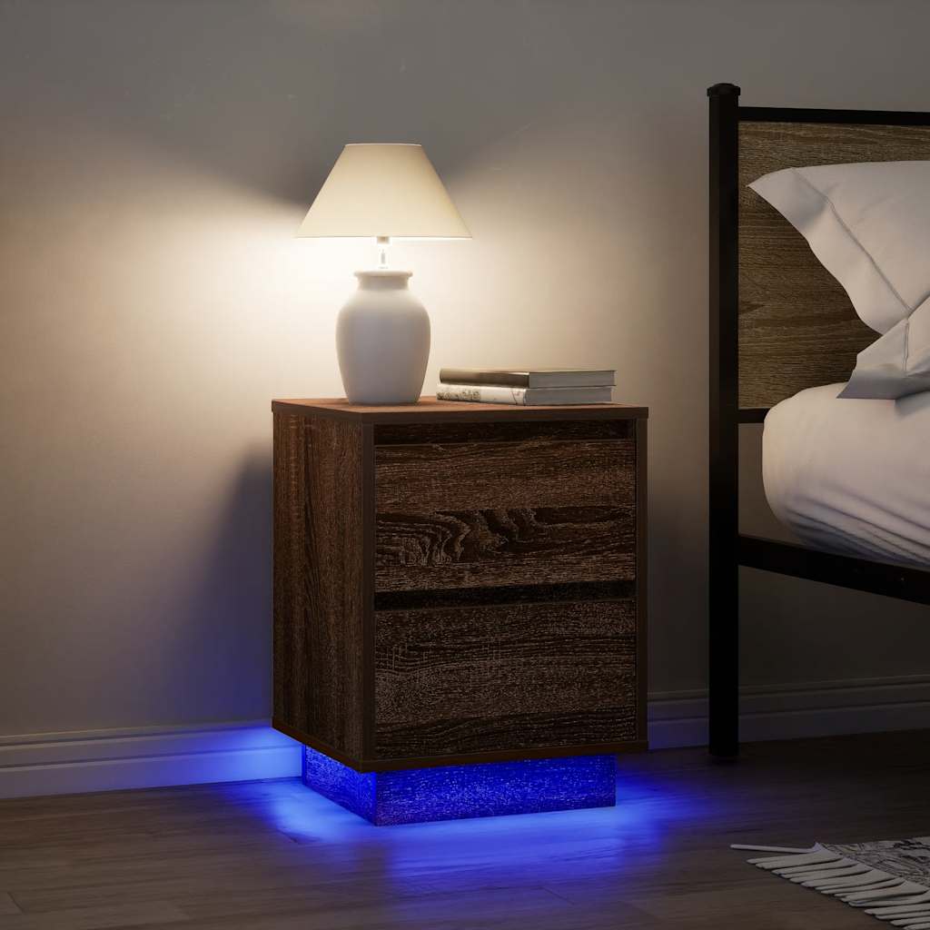 Noptiere cu lumini LED 2 buc Stejar maro 38x34x50 cm GartenMobel Dekor