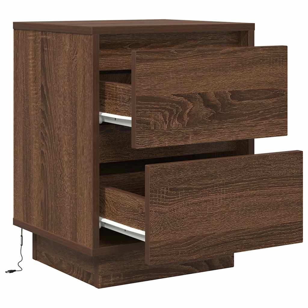 Noptiere cu lumini LED 2 buc Stejar maro 38x34x50 cm GartenMobel Dekor