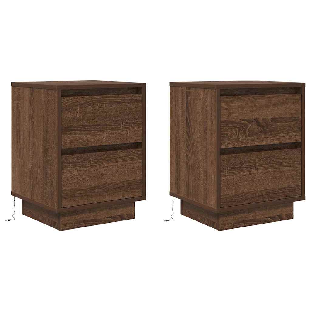 Noptiere cu lumini LED 2 buc Stejar maro 38x34x50 cm GartenMobel Dekor
