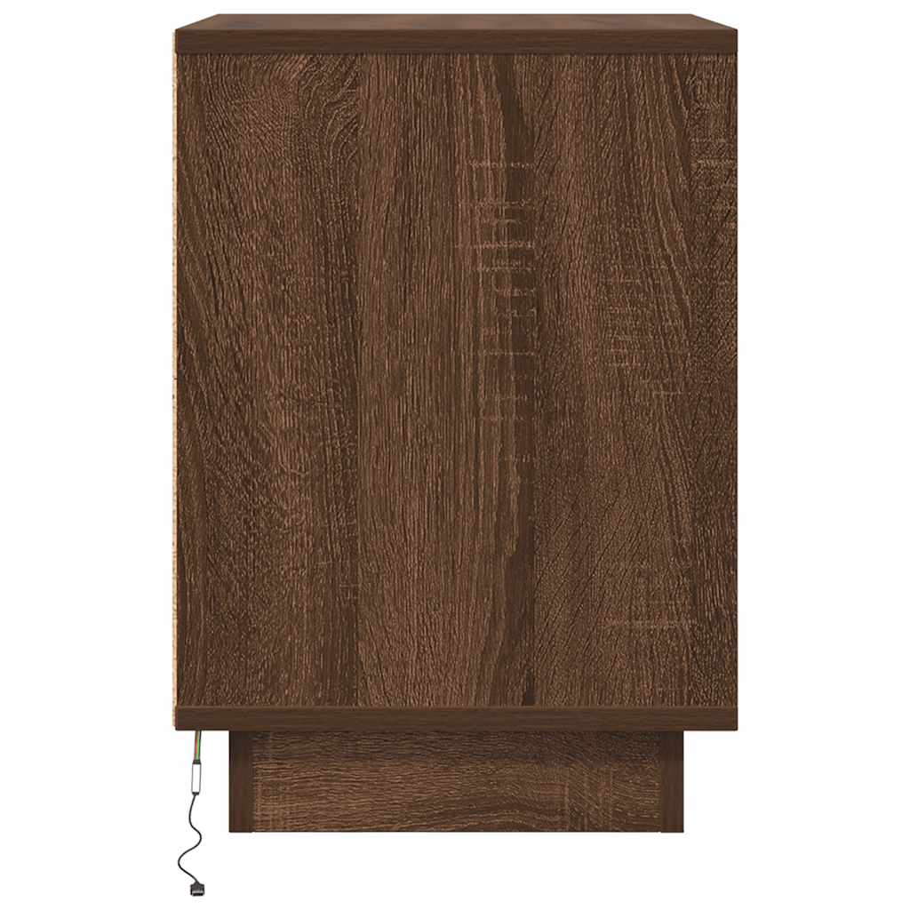 Noptiere cu lumini LED 2 buc Stejar maro 38x34x50 cm GartenMobel Dekor