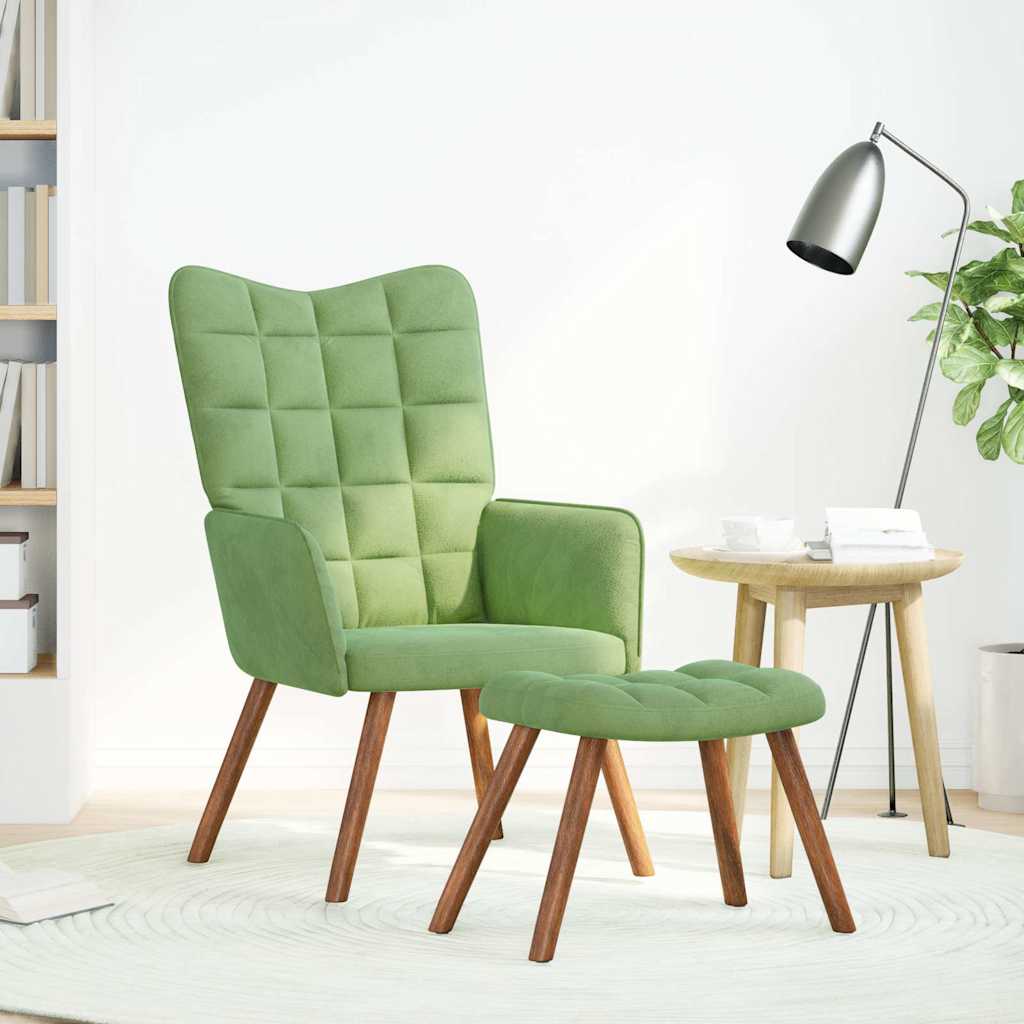 Scaun de relaxare cu taburet, verde deschis, catifea GartenMobel Dekor