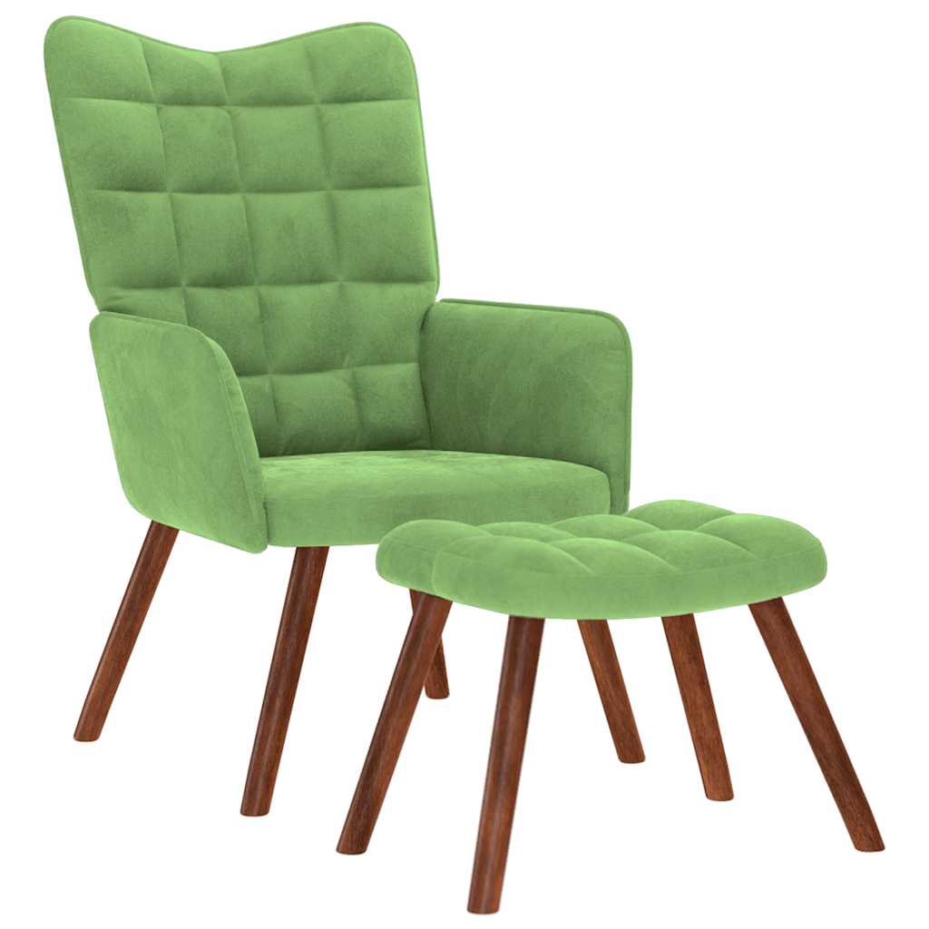 Scaun de relaxare cu taburet, verde deschis, catifea GartenMobel Dekor