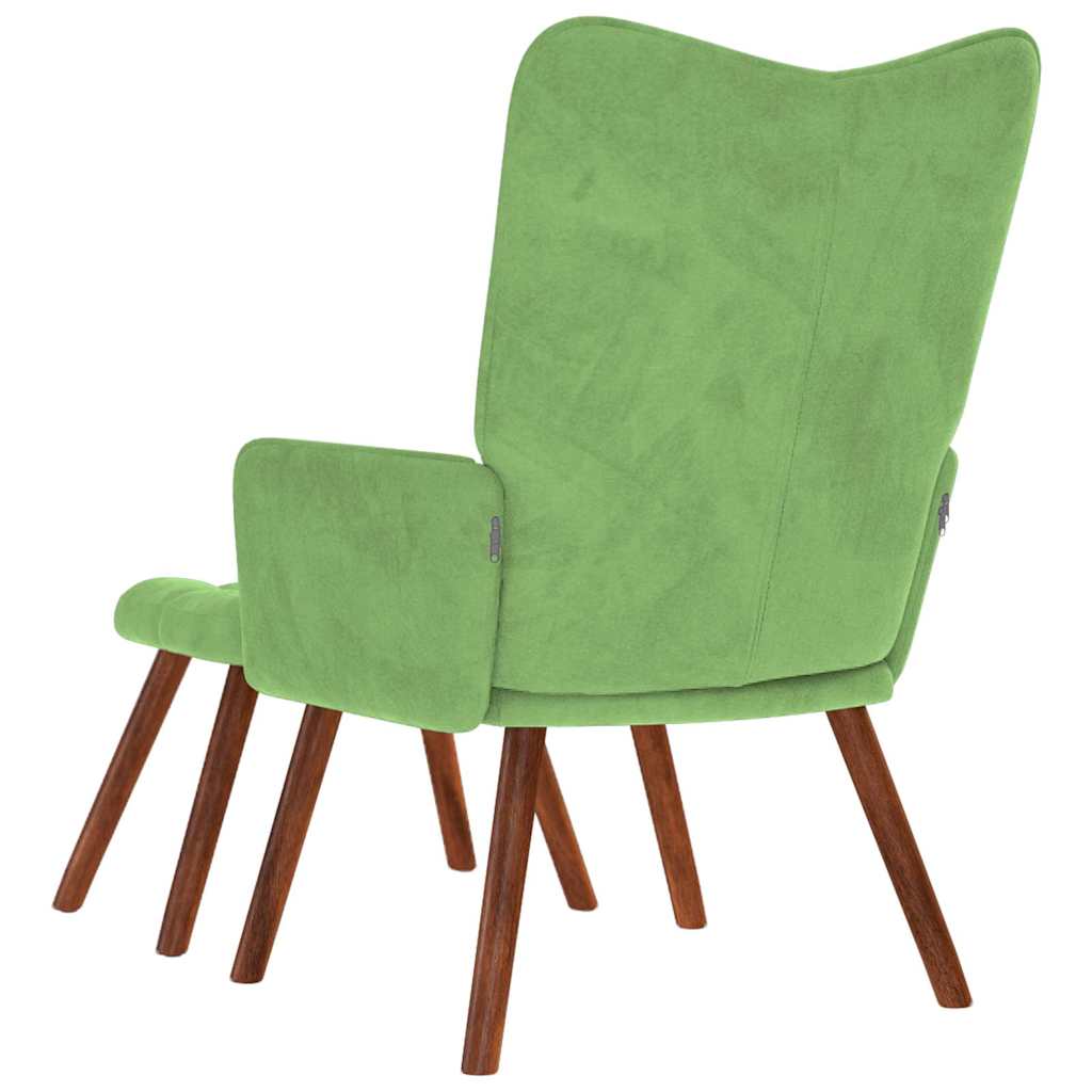 Scaun de relaxare cu taburet, verde deschis, catifea GartenMobel Dekor
