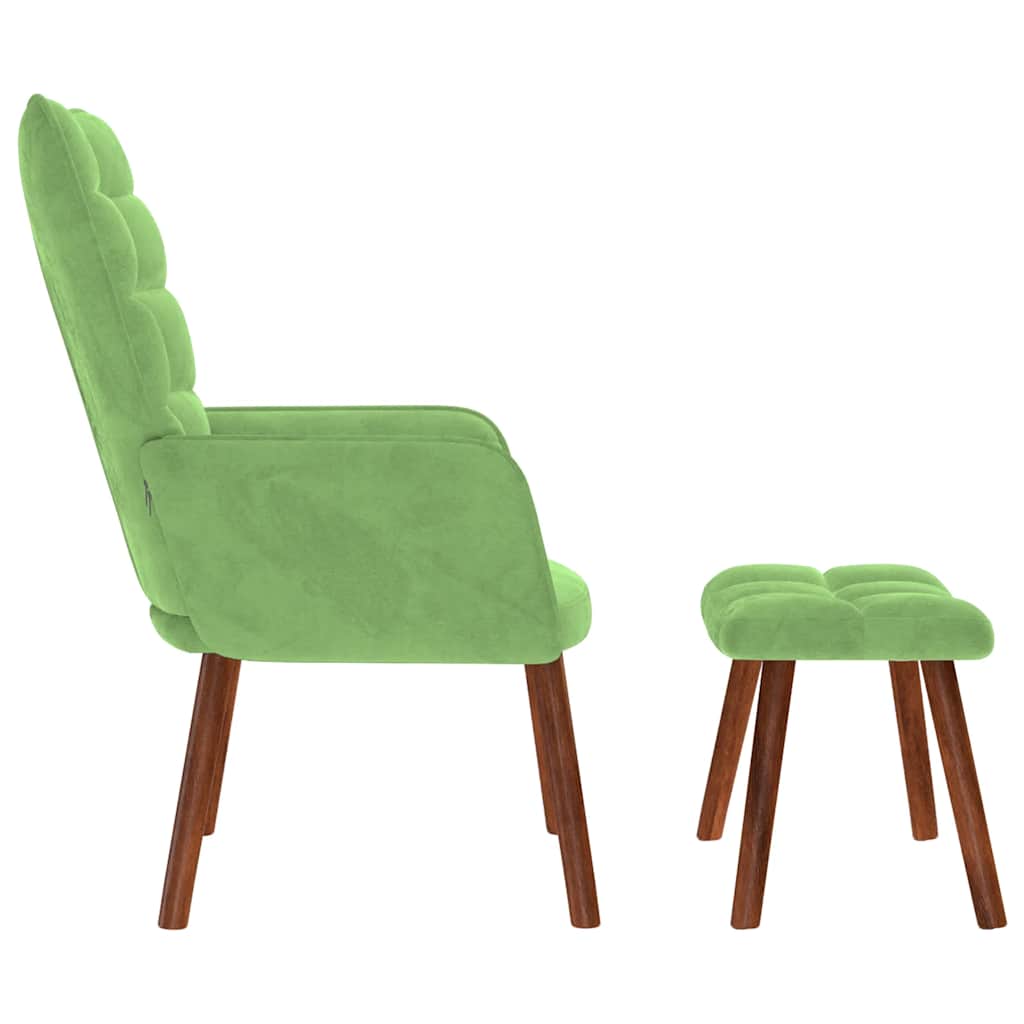 Scaun de relaxare cu taburet, verde deschis, catifea GartenMobel Dekor