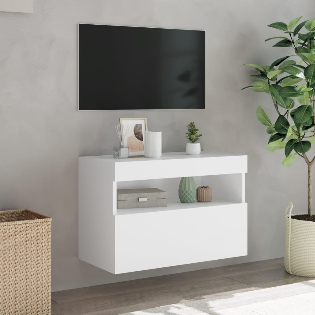 Comodă TV de perete cu lumini LED, alb, 60x30x40 cm GartenMobel Dekor