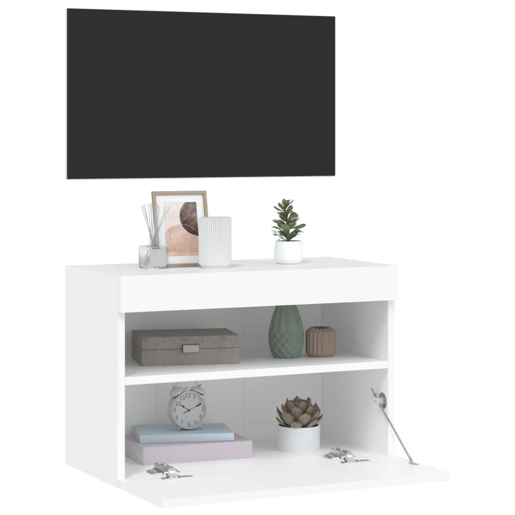 Comodă TV de perete cu lumini LED, alb, 60x30x40 cm GartenMobel Dekor