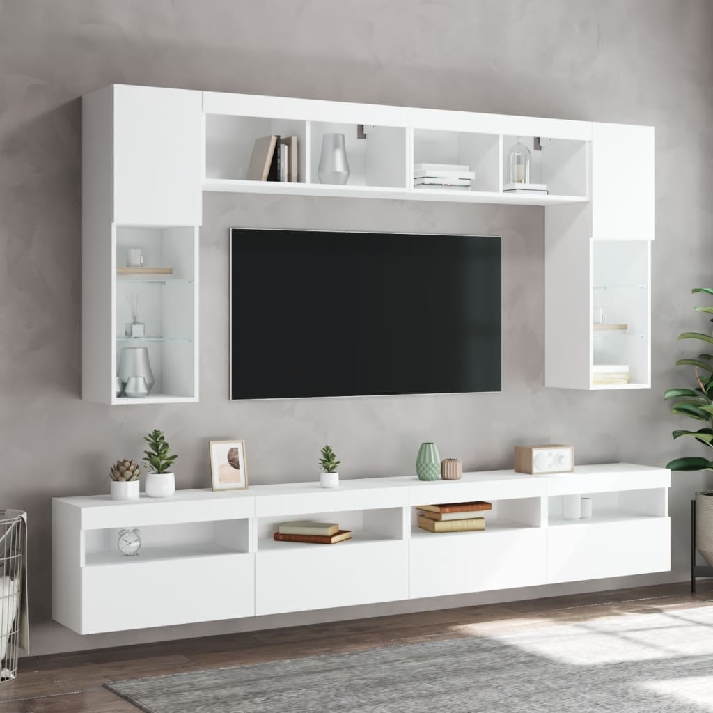Comodă TV de perete cu lumini LED, alb, 60x30x40 cm GartenMobel Dekor