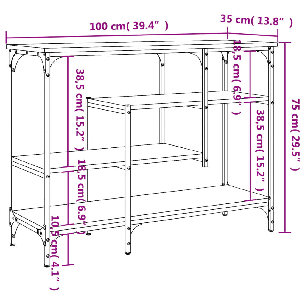 Măsuță consolă cu rafturi, stejar sonoma, 100x35x75 cm GartenMobel Dekor