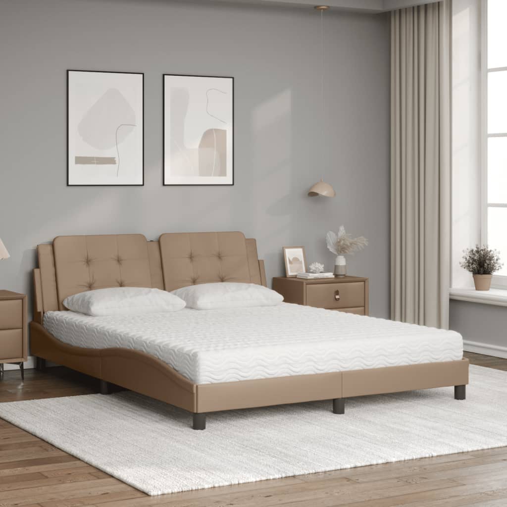 Pat cu saltea, cappuccino, 160x200cm piele ecologică GartenMobel Dekor