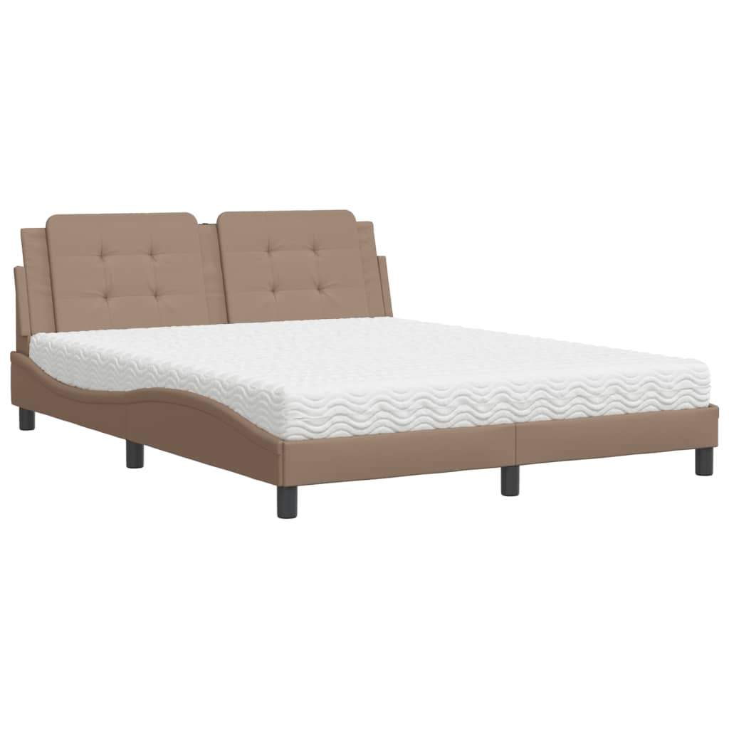 Pat cu saltea, cappuccino, 160x200cm piele ecologică GartenMobel Dekor