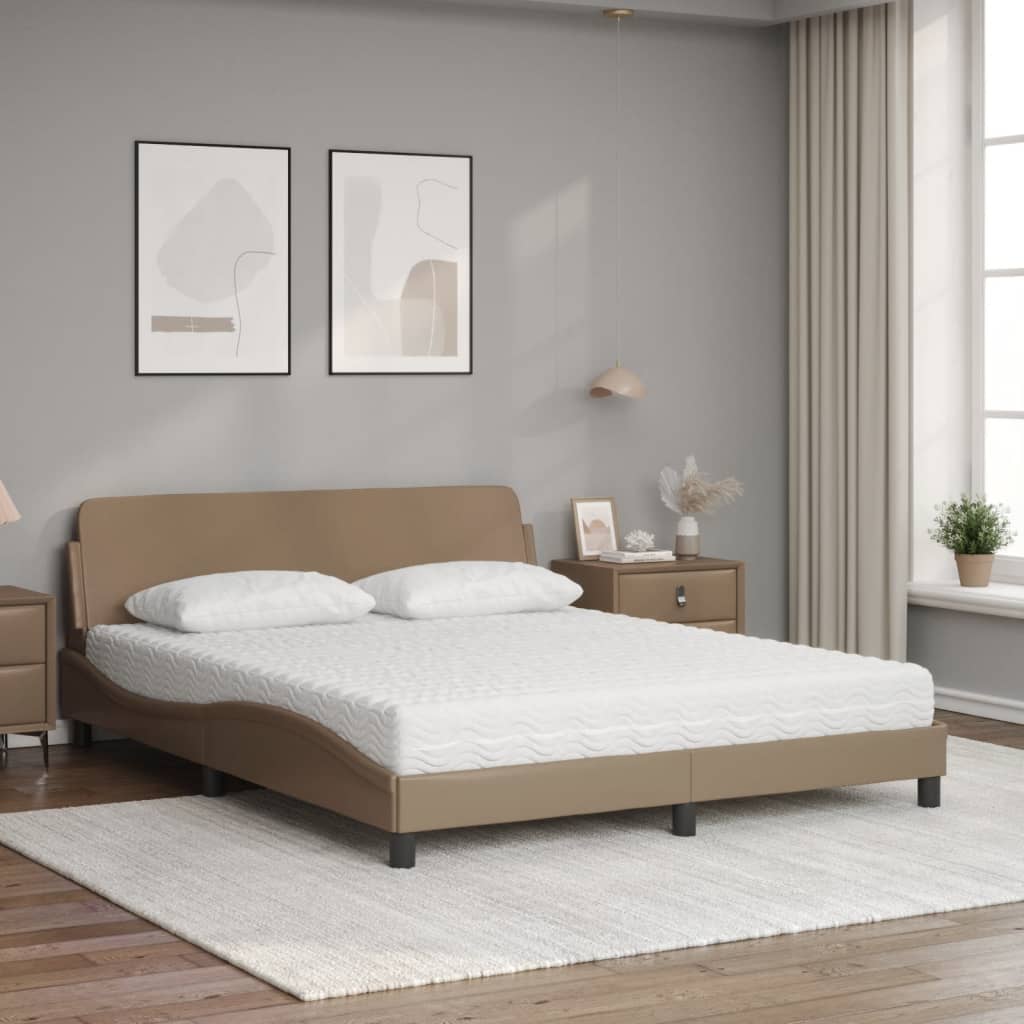 Pat cu saltea, cappuccino, 160x200cm piele ecologică GartenMobel Dekor