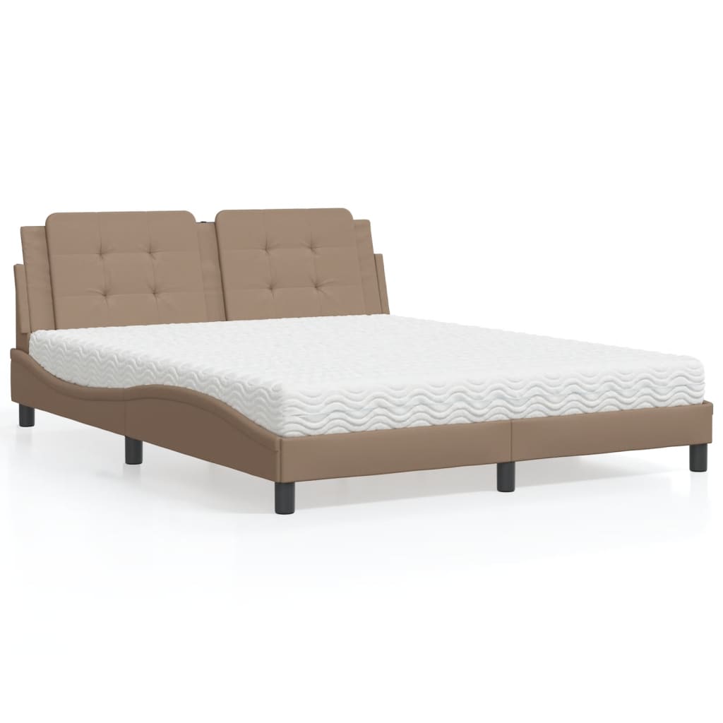 Pat cu saltea, cappuccino, 160x200cm piele ecologică GartenMobel Dekor