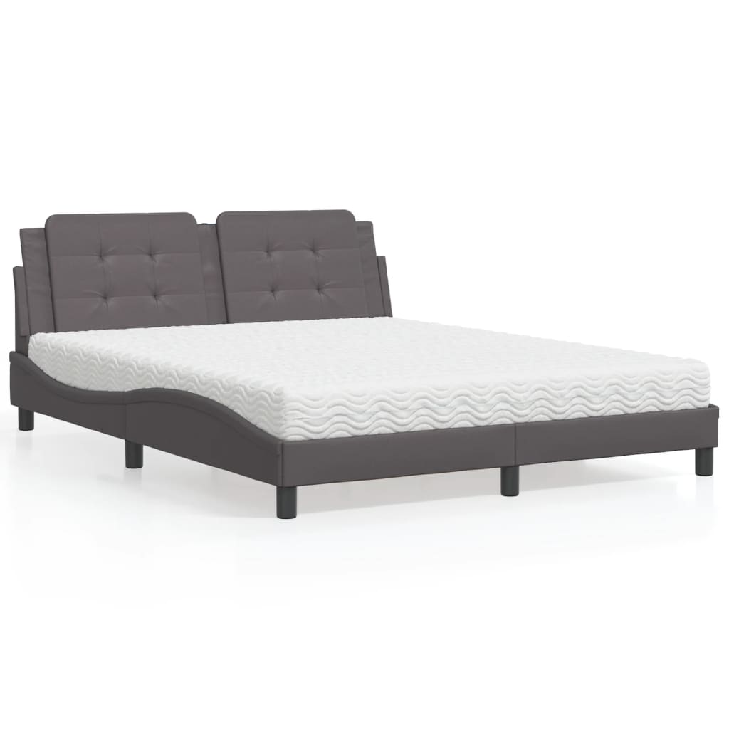 Pat cu saltea, gri, 160x200 cm, piele ecologică GartenMobel Dekor