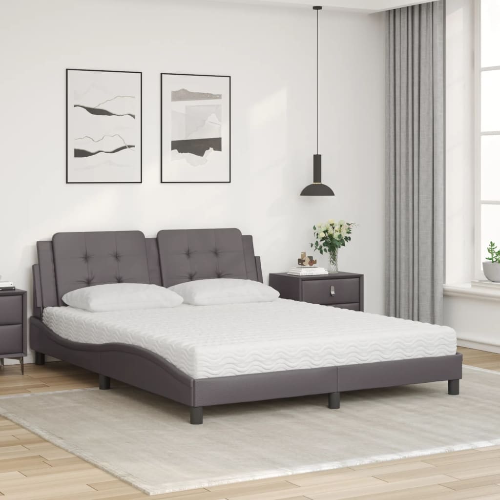 Pat cu saltea, gri, 160x200 cm, piele ecologică GartenMobel Dekor