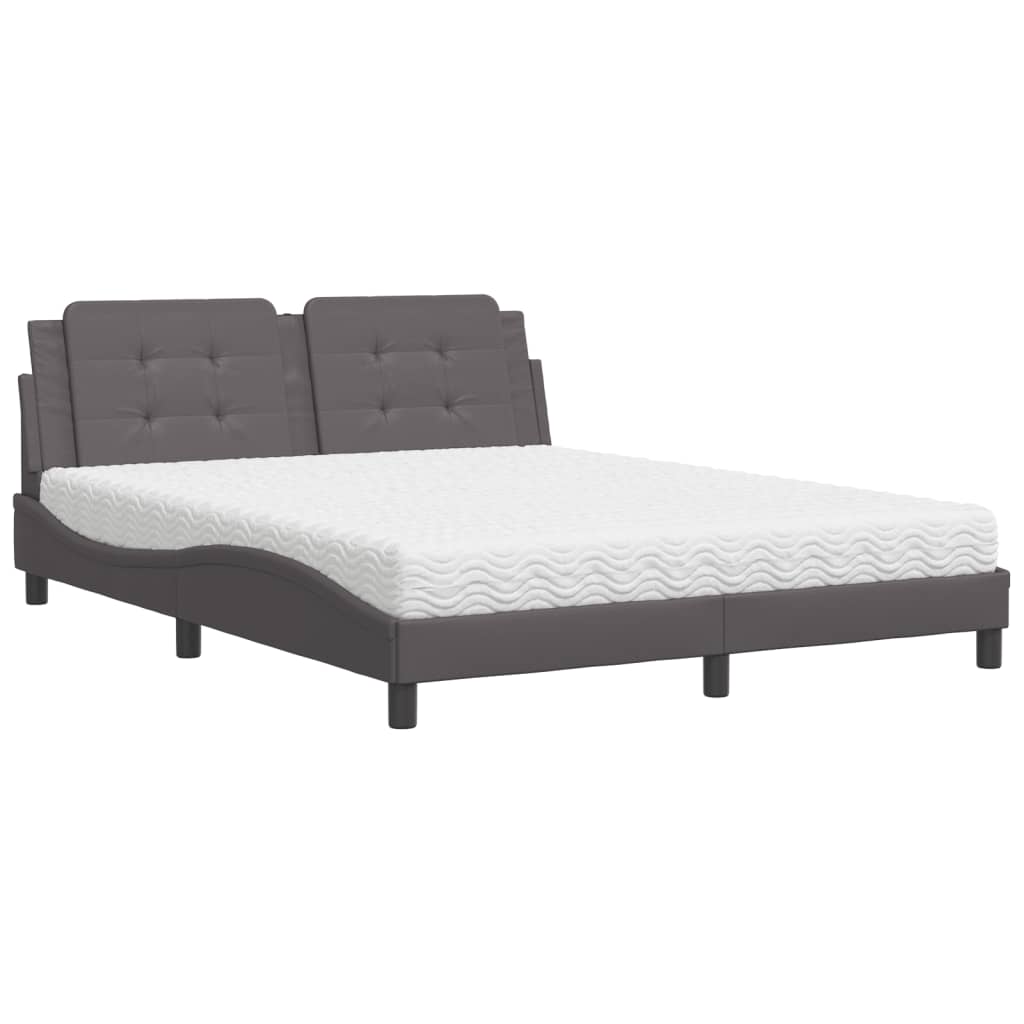 Pat cu saltea, gri, 160x200 cm, piele ecologică GartenMobel Dekor