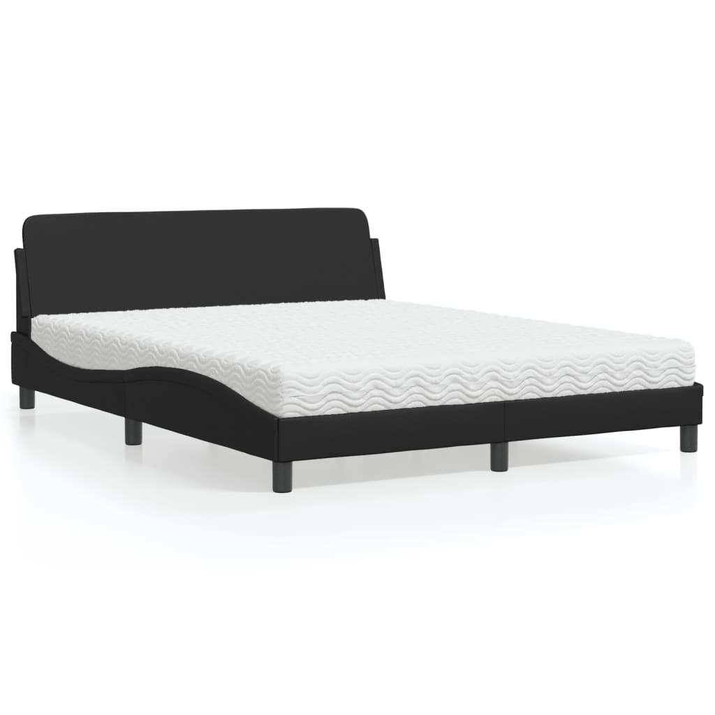 Pat cu saltea, negru, 160x200 cm, piele ecologică GartenMobel Dekor