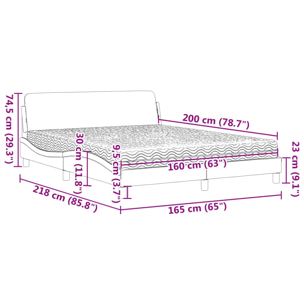 Pat cu saltea, negru, 160x200 cm, piele ecologică GartenMobel Dekor