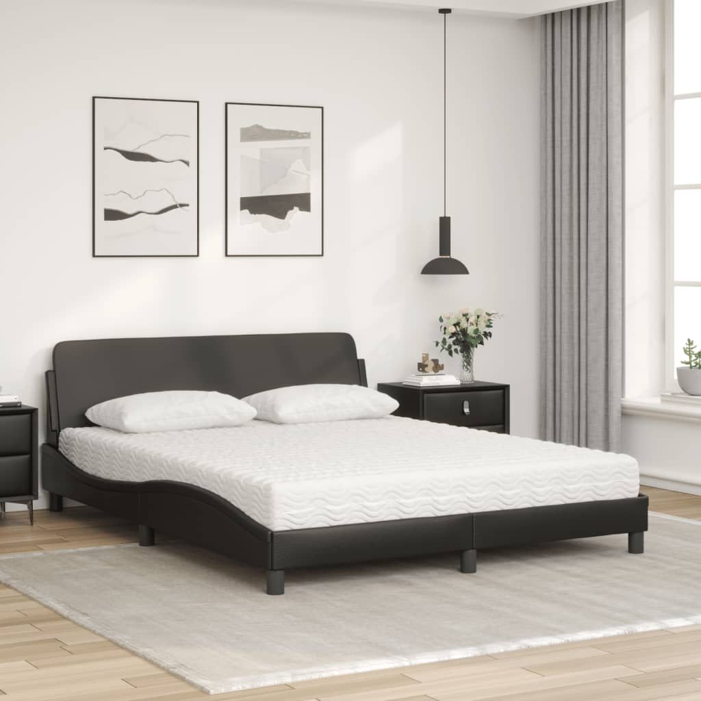 Pat cu saltea, negru, 160x200 cm, piele ecologică GartenMobel Dekor