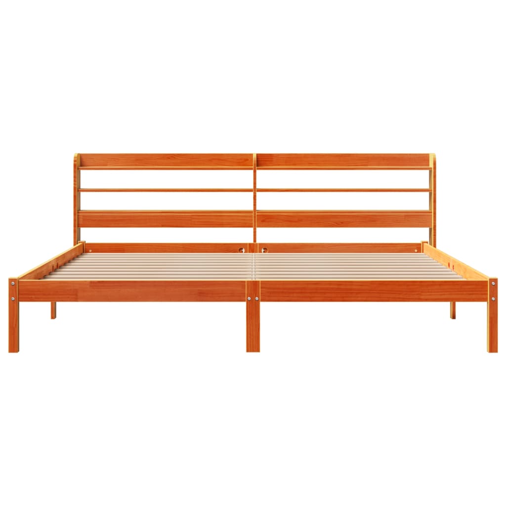 Cadru de pat cu tăblie, maro ceruit, 200x200 cm, lemn masiv pin GartenMobel Dekor