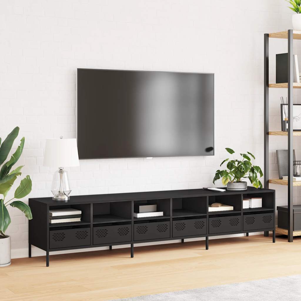 Dulap TV, negru, 202x39x43,5 cm, oțel laminat la rece GartenMobel Dekor