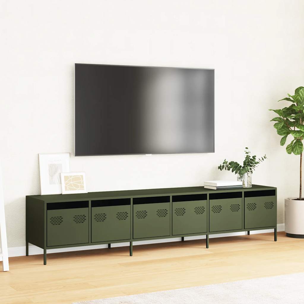 Dulap TV, verde măsliniu, 202x39x43,5 cm, oțel laminat la rece GartenMobel Dekor