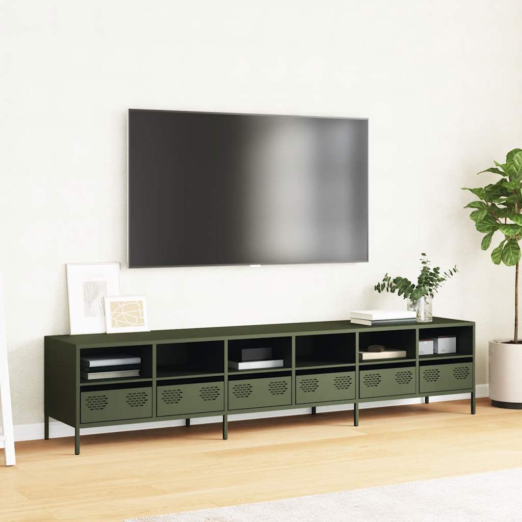 Dulap TV, verde măsliniu, 202x39x43,5 cm, oțel laminat la rece GartenMobel Dekor