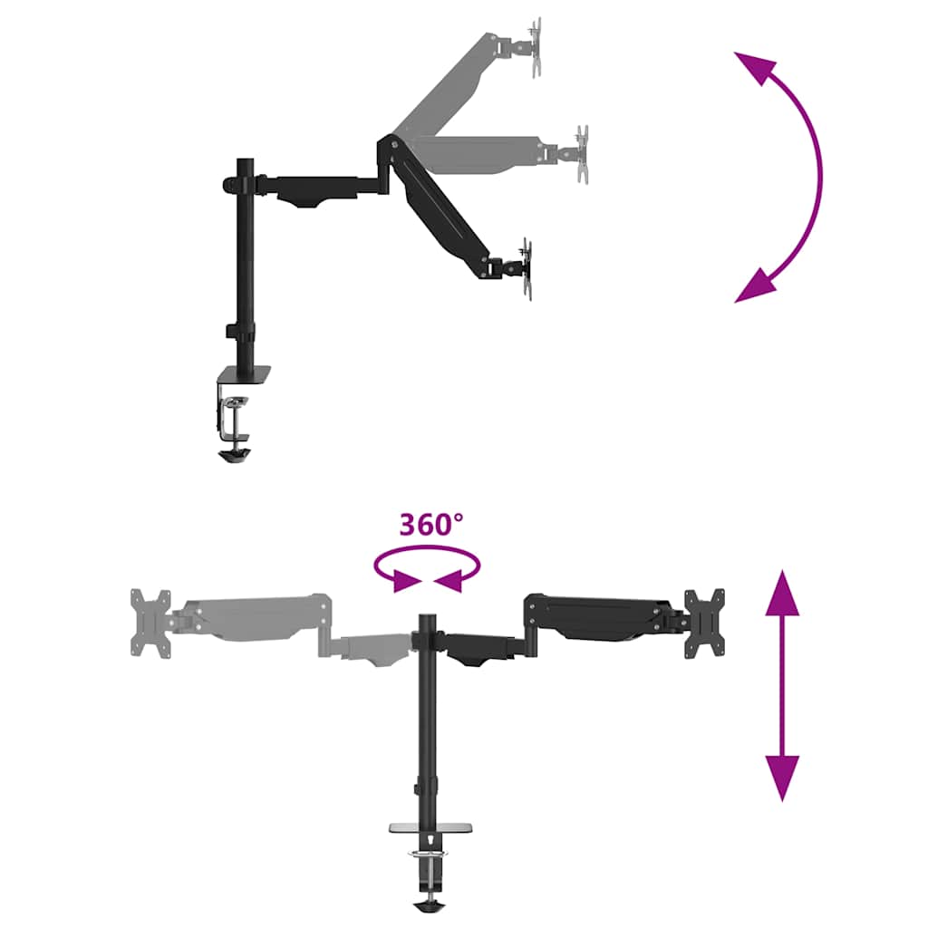 Braț unic de monitor ecran de max 27 inci arc cu gaz 10 kg GartenMobel Dekor