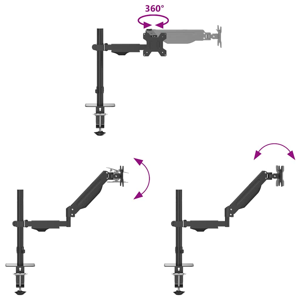Braț unic de monitor ecran de max 27 inci arc cu gaz 10 kg GartenMobel Dekor