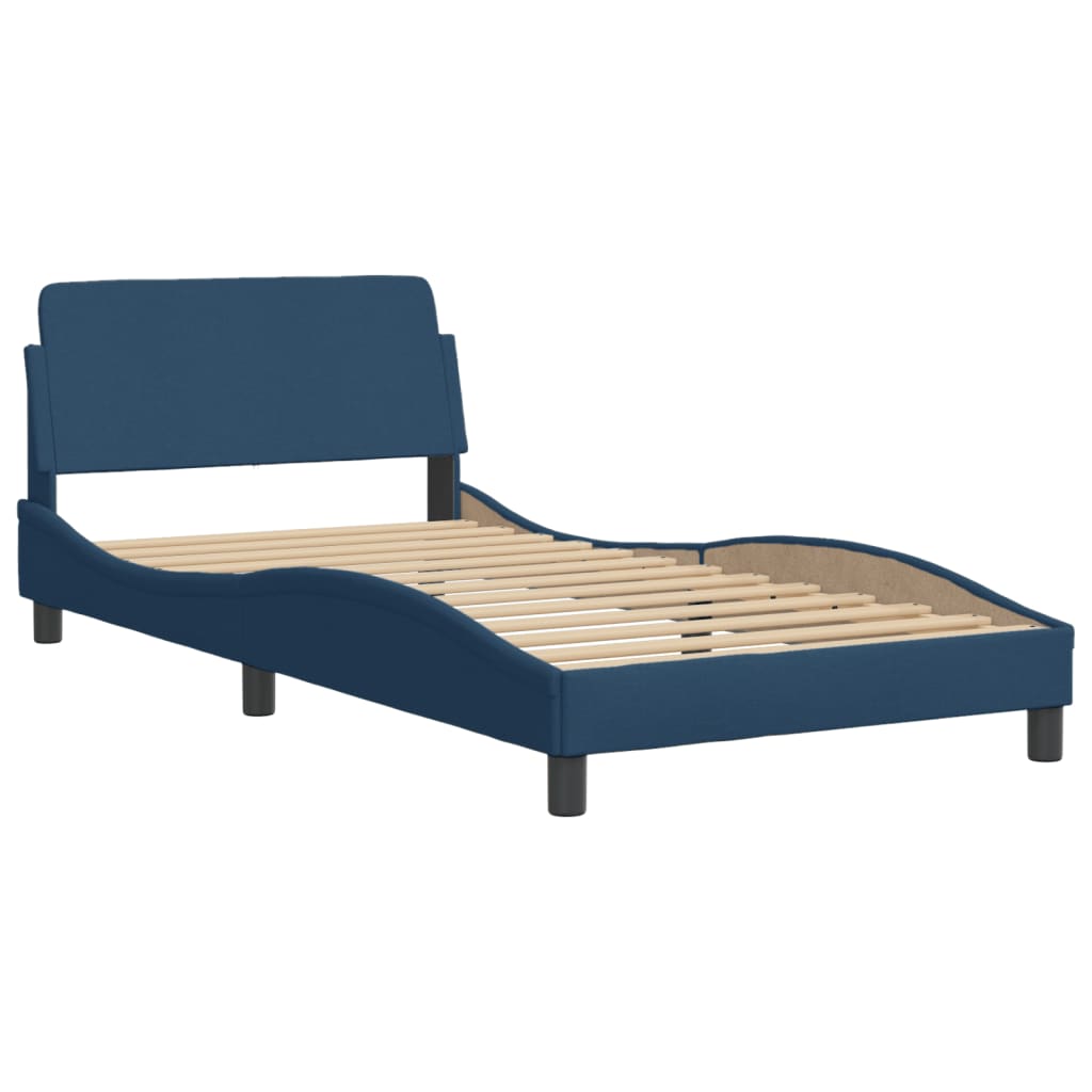 Cadru de pat cu tăblie fără saltea, albastru, 100x200cm, textil GartenMobel Dekor