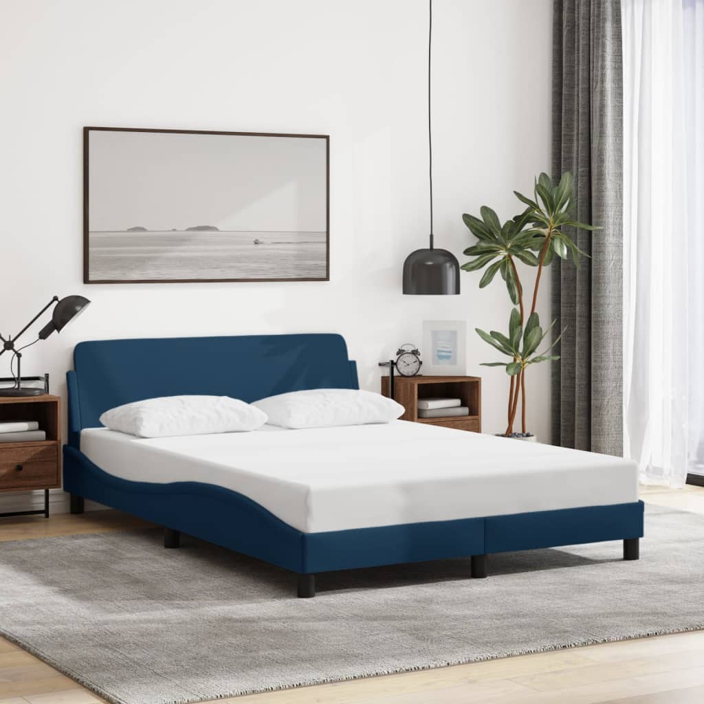 Cadru de pat cu tăblie fără saltea, albastru, 120x200cm, textil GartenMobel Dekor