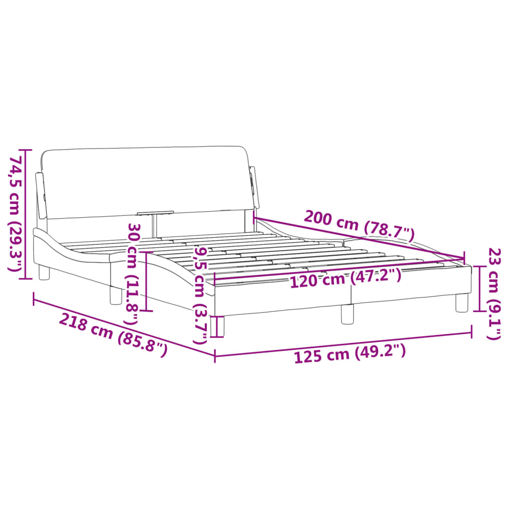 Cadru de pat cu tăblie fără saltea, albastru, 120x200cm, textil GartenMobel Dekor