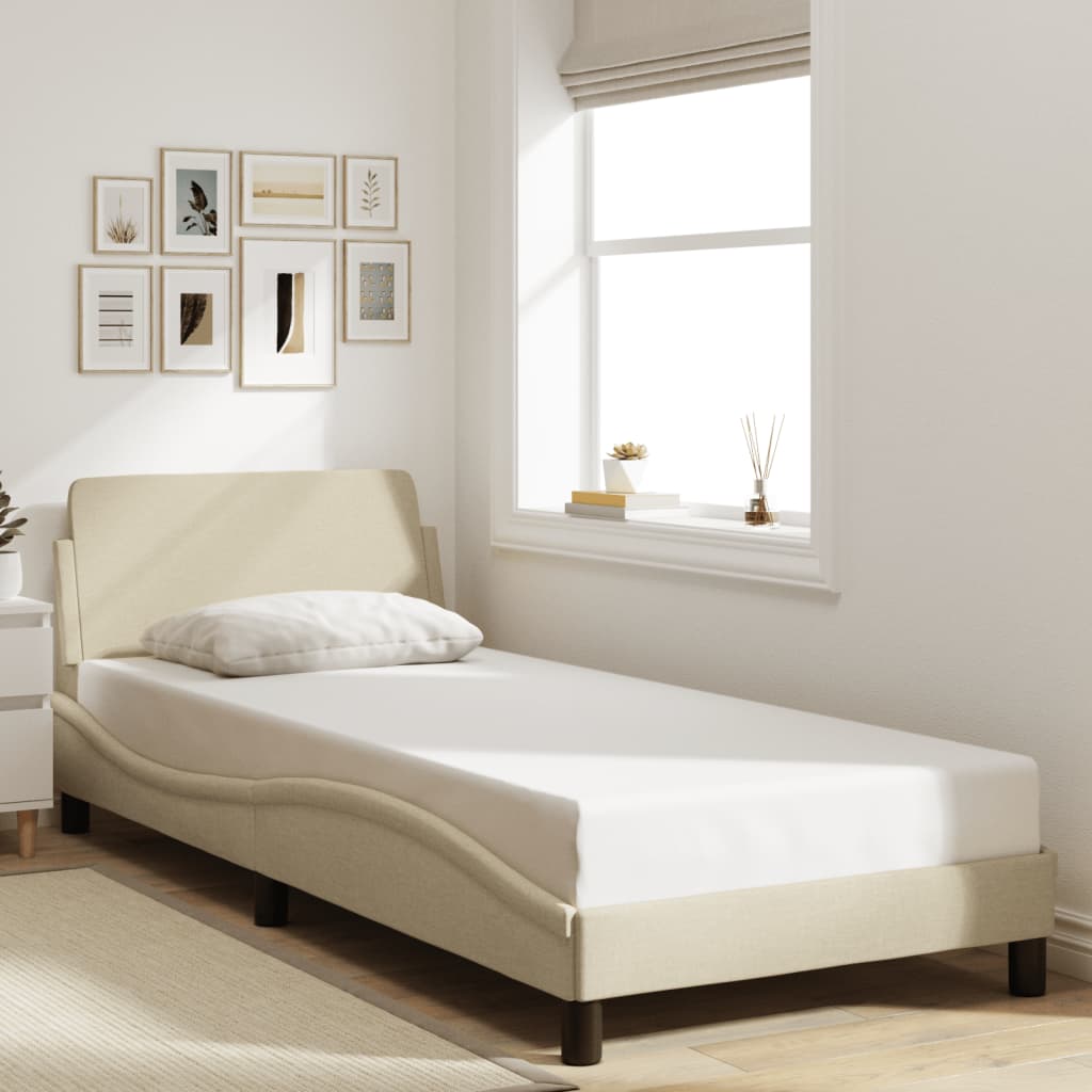 Cadru de pat cu tăblie fără saltea, crem, 80x200 cm, textil GartenMobel Dekor