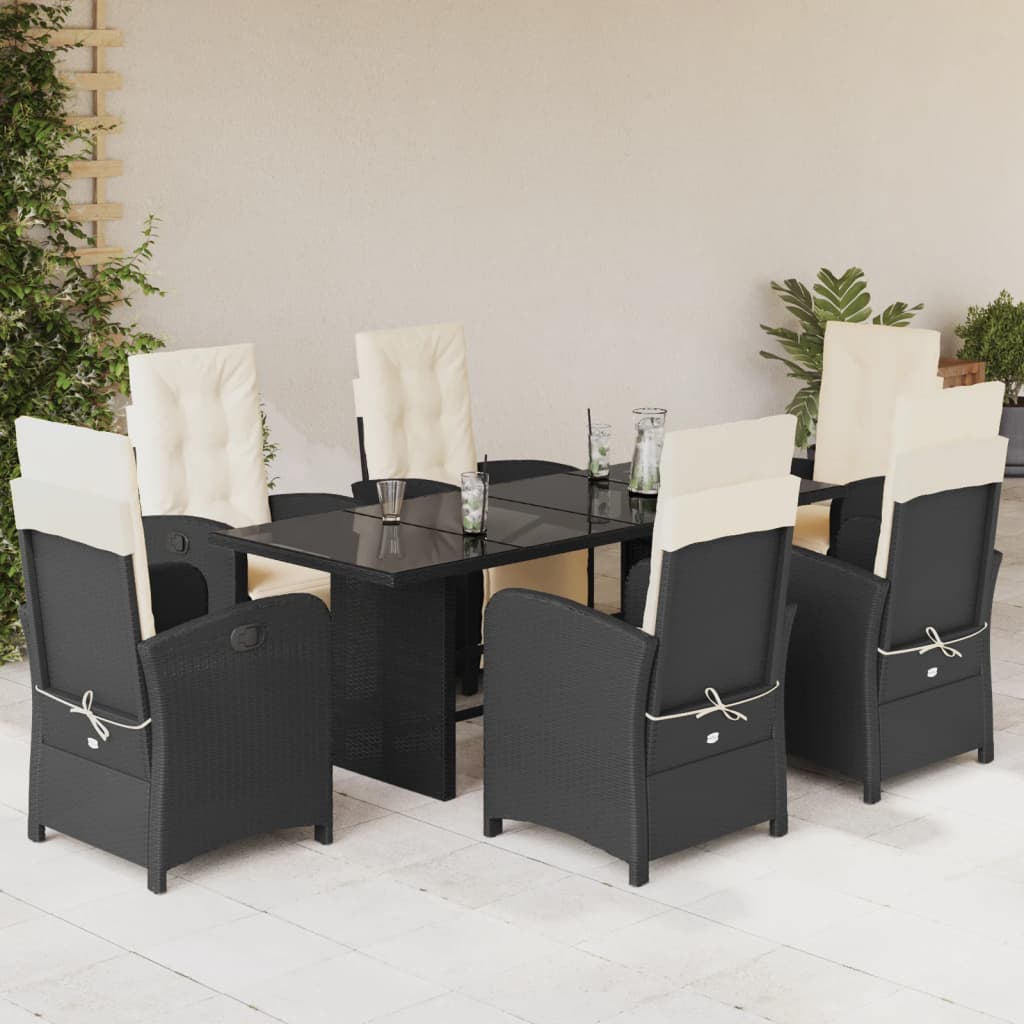 Set mobilier de grădină cu perne, 7 piese, negru, poliratan GartenMobel Dekor