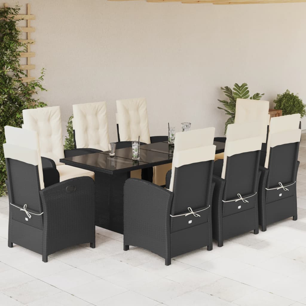 Set mobilier de grădină cu perne, 9 piese, negru, poliratan GartenMobel Dekor