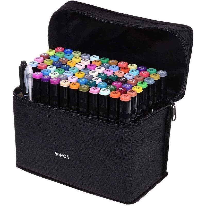 Set 80 markere cu varf dublu, culori diverse, geanta depozitare inclusa MultiMark GlobalProd