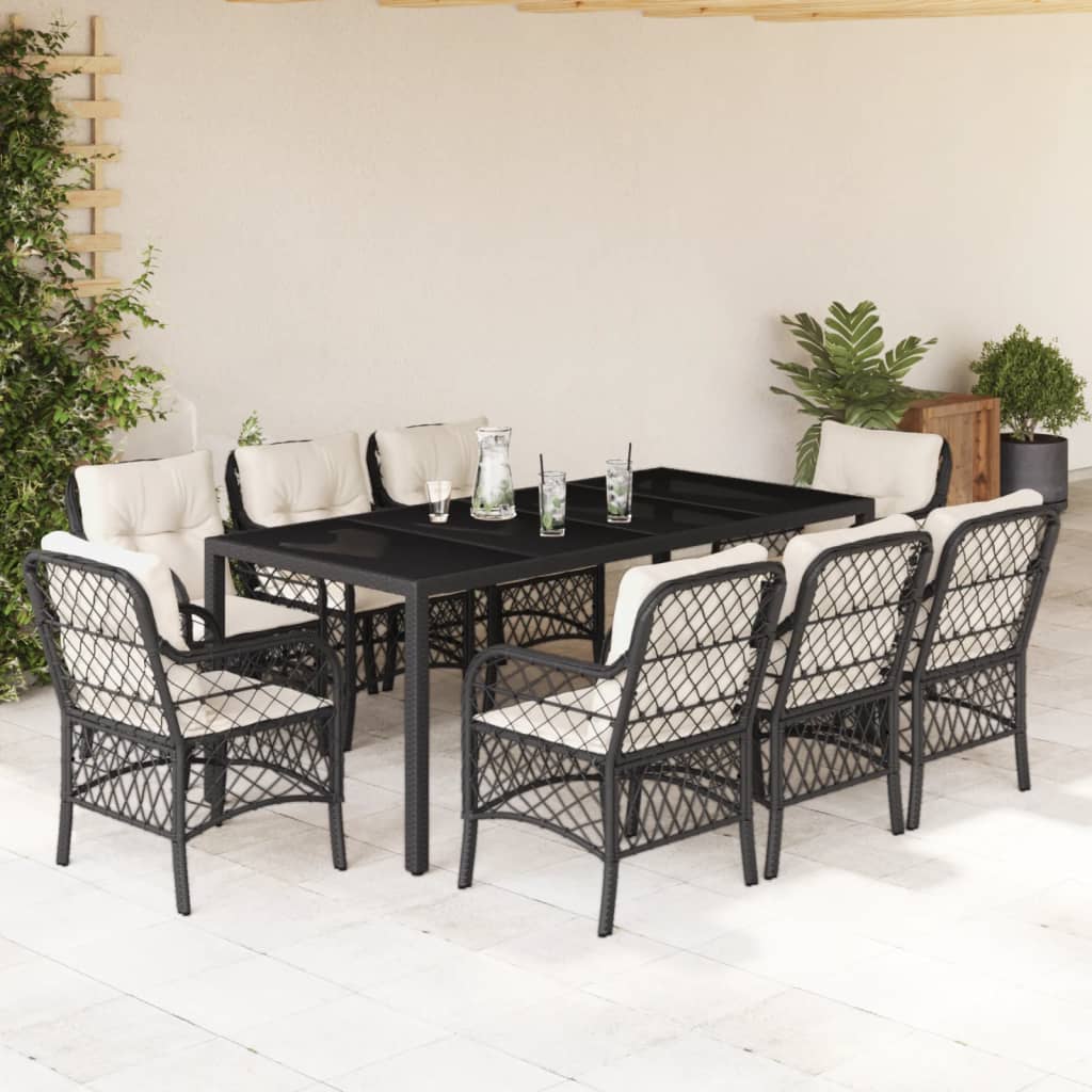 Set mobilier de grădină cu perne, 9 piese, negru, poliratan GartenMobel Dekor