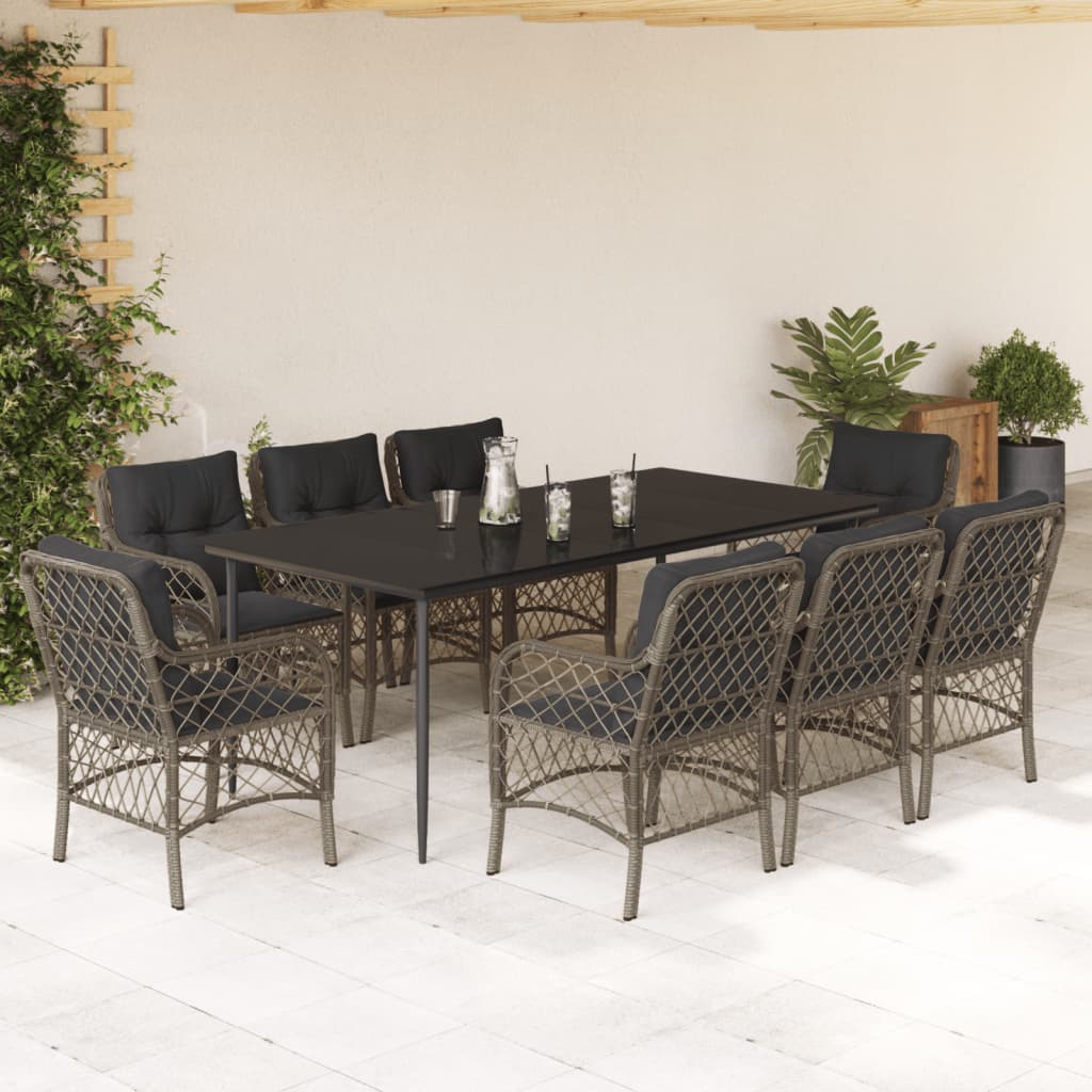 Set mobilier grădină cu perne, 9 piese, gri, poliratan GartenMobel Dekor