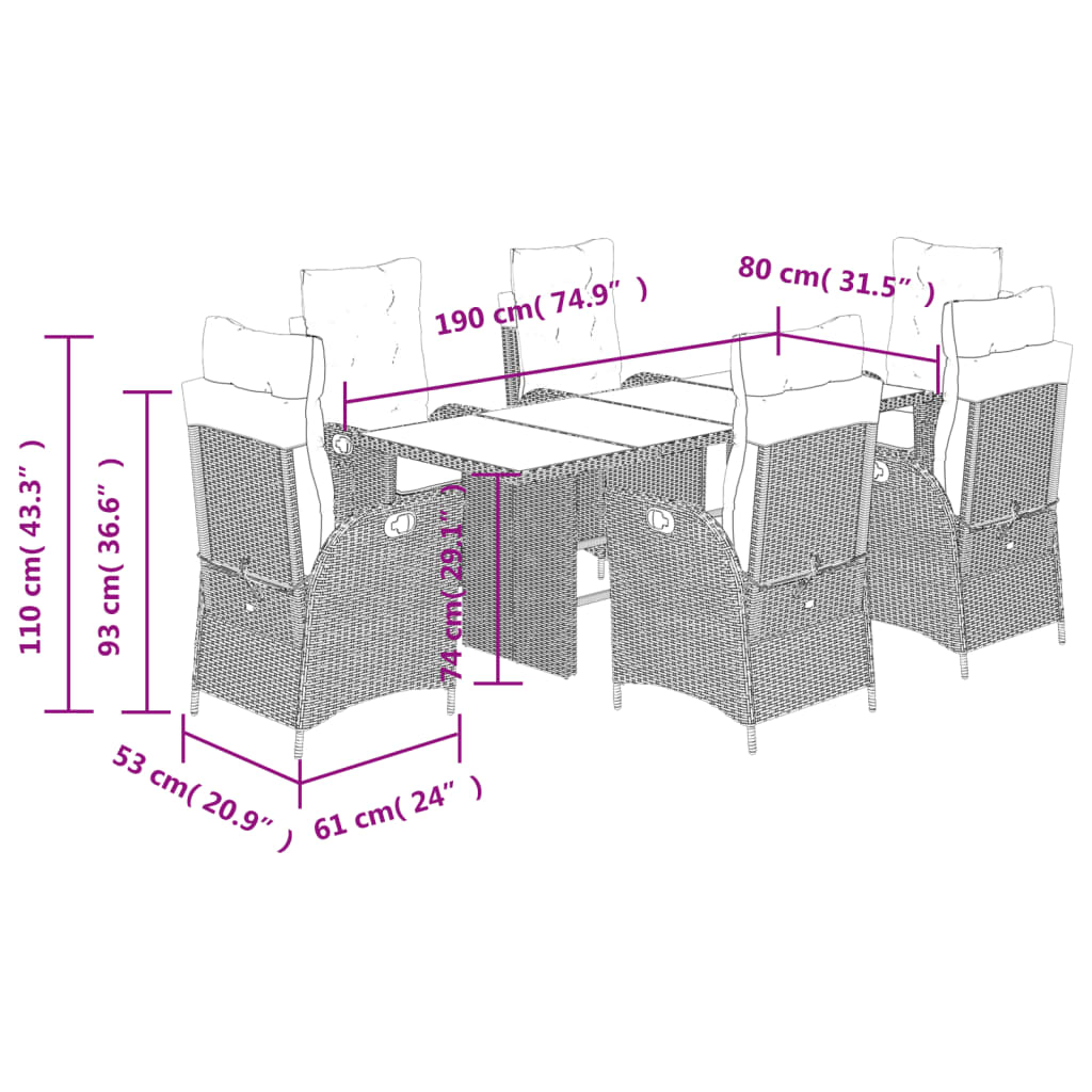 Set de masă pentru grădină, 7 piese, cu perne, bej, poliratan GartenMobel Dekor