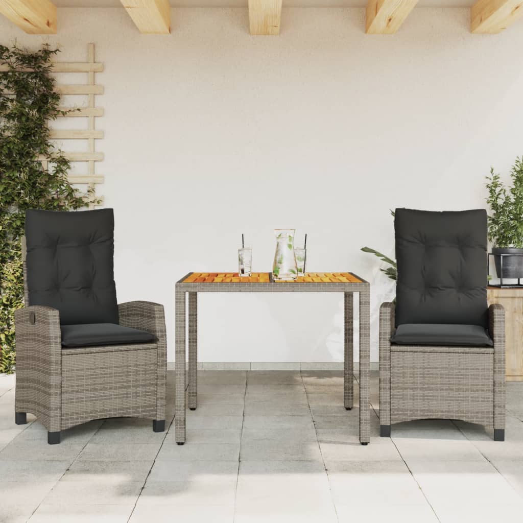 Set mobilier de grădină cu perne, 3 piese, gri, poliratan GartenMobel Dekor