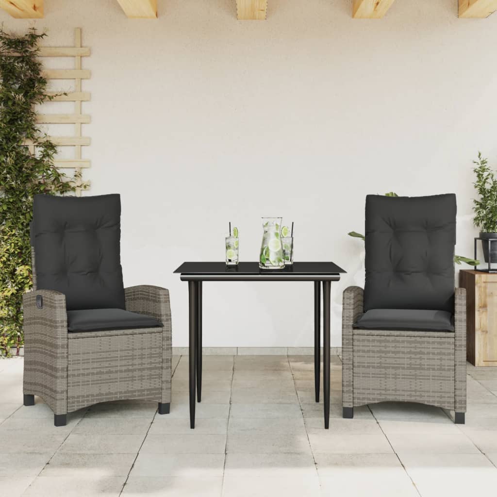 Set mobilier de grădină cu perne, 3 piese, gri, poliratan GartenMobel Dekor