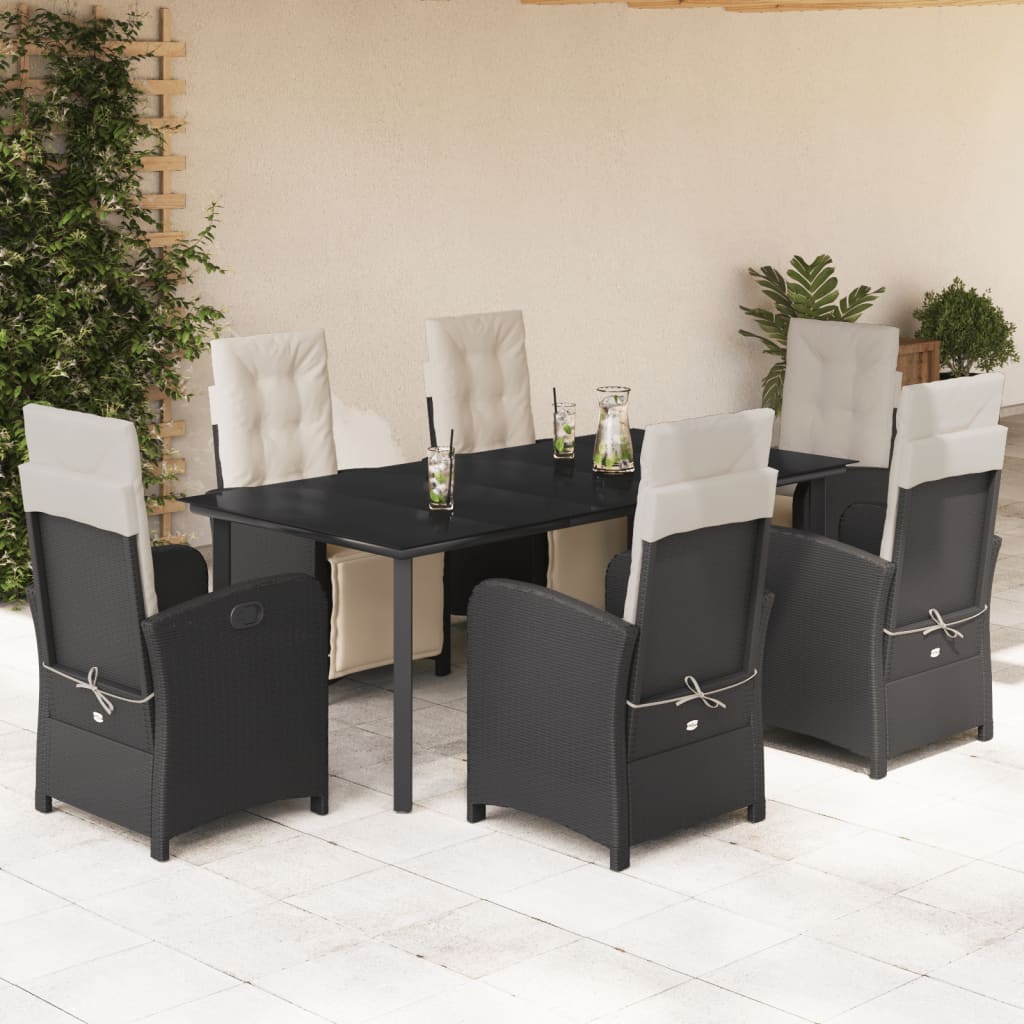 Set mobilier de grădină cu perne, 7 piese, negru, poliratan GartenMobel Dekor