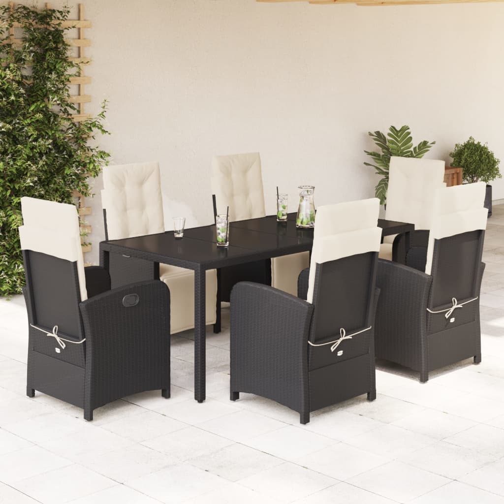Set mobilier de grădină cu perne, 7 piese, negru, poliratan GartenMobel Dekor