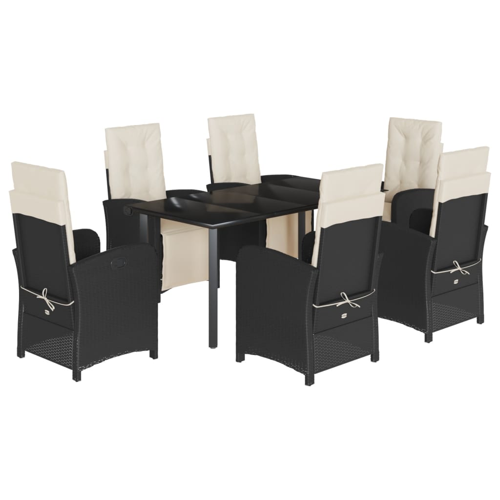 Set mobilier de grădină cu perne, 7 piese, negru, poliratan GartenMobel Dekor