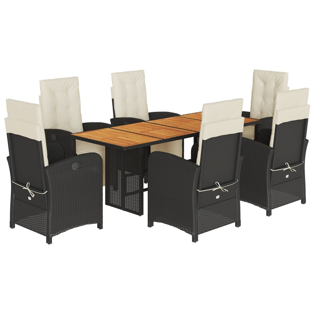 Set mobilier de grădină cu perne, 7 piese, negru, poliratan GartenMobel Dekor