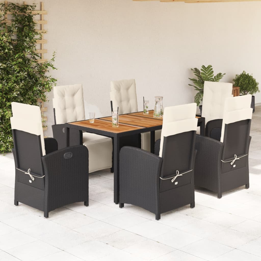 Set mobilier de grădină cu perne, 7 piese, negru, poliratan GartenMobel Dekor