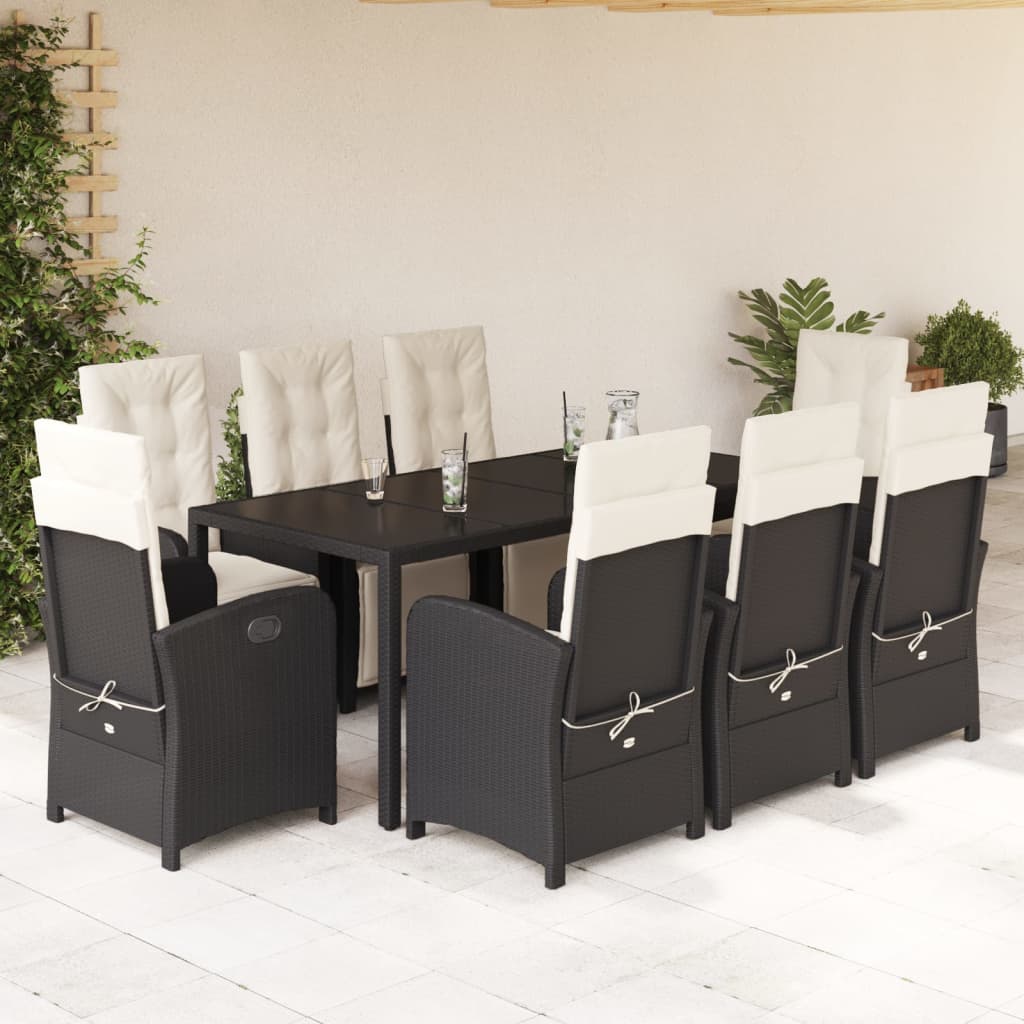 Set mobilier de grădină cu perne, 9 piese, negru, poliratan GartenMobel Dekor