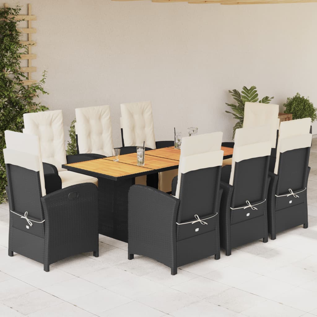Set mobilier de grădină cu perne, 9 piese, negru, poliratan GartenMobel Dekor