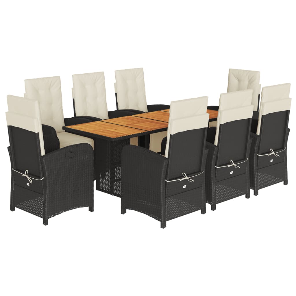 Set mobilier de grădină cu perne, 9 piese, negru, poliratan GartenMobel Dekor