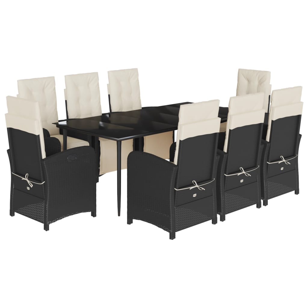 Set mobilier de grădină cu perne, 9 piese, negru, poliratan GartenMobel Dekor