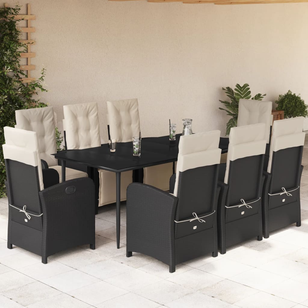 Set mobilier de grădină cu perne, 9 piese, negru, poliratan GartenMobel Dekor